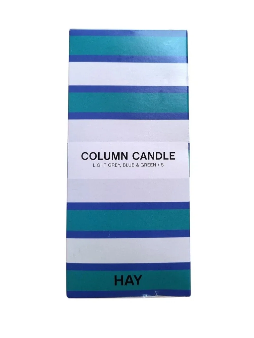 HAY Clean Ingredients Blue & Green Striped Column Candle With Bonus Holder